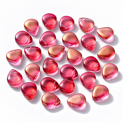 Transparent Spray Painted Glass Beads, Top Drilled Beads, with Glitter Powder, Teardrop, Crimson, 12.5x10.5x5.5mm, Hole: 0.9mm(GLAA-T016-29B)
