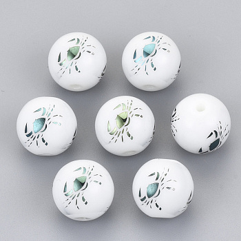 Electroplate Glass Beads, Round with Constellations Pattern, Green Plated, Cancer, 10mm, Hole: 1.2mm
