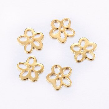 304 Stainless Steel Links, Etched Metal Embellishments, Flower, Golden, 10x10x0.8mm, Hole: 2.5~3x1.5~2mm