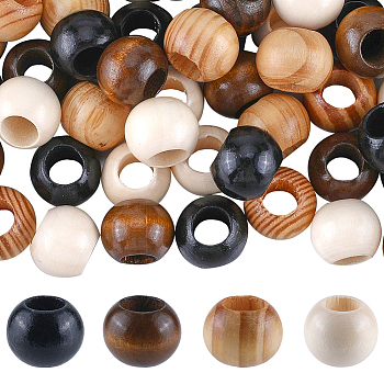60Pcs 4 Colors Wood Large Hole Beads, Rondelle, Dyed, DIY Jewelry Accessories, Mixed Color, 20x16mm, Hole: 10mm, 15pcs/color