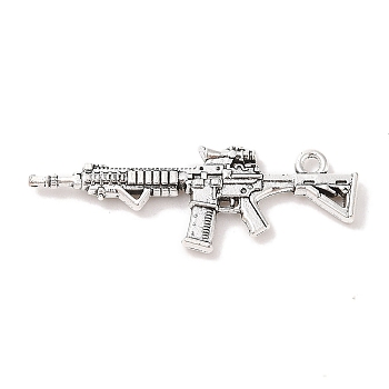 Tibetan Style Alloy Submachine Pendants, Gun/Rifle, Cadmium Free & Lead Free, Antique Silver, 45x15x4mm, Hole: 2mm