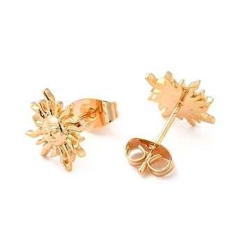 Brass Stud Earrings for Women, Sun Ear Studs, Golden, 12x12x3mm, Pin: 1mm