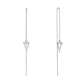 SHEGRACE Rhodium Plated 925 Sterling Silver Thread Earrings, with Micro Pave AAA Cubic Zirconia, Triangle Pendant, Platinum, 135mm