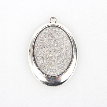 Tibetan Style Alloy Pendant Cabochon Settings, Cadmium Free & Lead Free, Oval, Antique Silver, Tray: 30x40mm, 55x38x3mm, Hole: 3mm, about 100pcs/kg