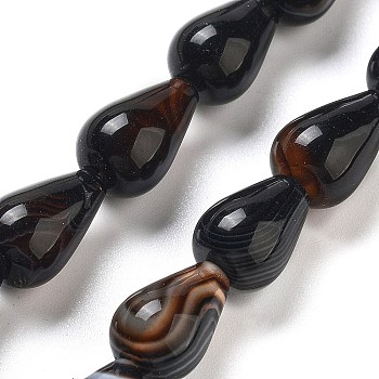 Natural Striped Agate/Banded Agate Dyed Beads Strands, Teardrop, Black, 12x8mm, Hole: 1.2mm, about 33~34pcs/strand, 15.16~16.54''(38.5~42cm)