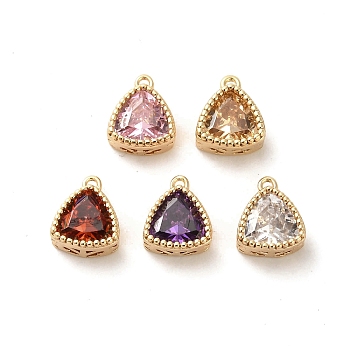 Glass Pendants, with Brass Findings, Triangle Charm, Real 18K Gold Plated, 9.5x8x4.5mm, Hole: 1mm