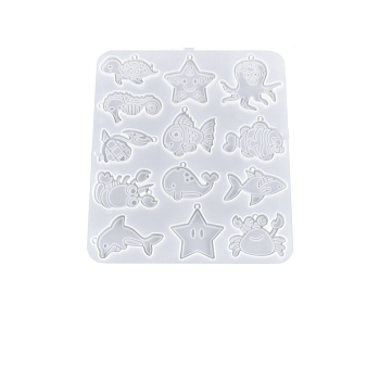 DIY Sea Animals Pendant Silicone Molds, Resin Casting Molds, For UV Resin, Epoxy Resin Jewelry Making, White, 219x194x7mm