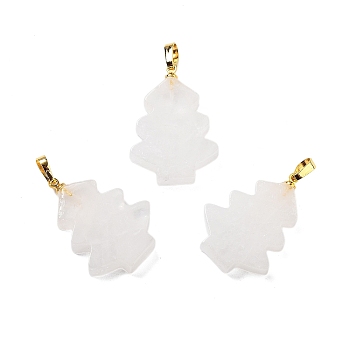 Natural Quartz Crystal Pendants, Rock Crystal Christmas Tree Charms with Rack Plating Brass Snap on Bails, Golden, 34x20x5mm, Hole: 8x5mm