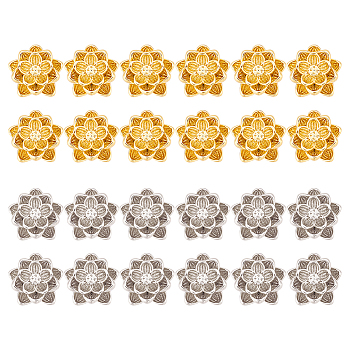 24Pcs 2 Colors Brass Beads, Lotus, Platinum & Golden, 9.5x9x2mm, Hole: 1mm, 12pcs/color