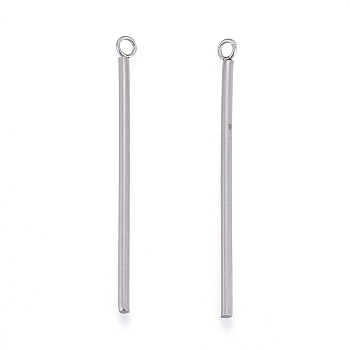201 Stainless Steel Pendants, Column/Bar, Stainless Steel Color, 37.5x1.5mm, Hole: 1.8mm