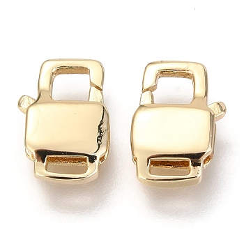 Brass Lobster Claw Clasps, Rectangle, Real 18K Gold Plated, 12x8x3mm, Hole: 3x1mm, Inner Diameter: 4x3mm