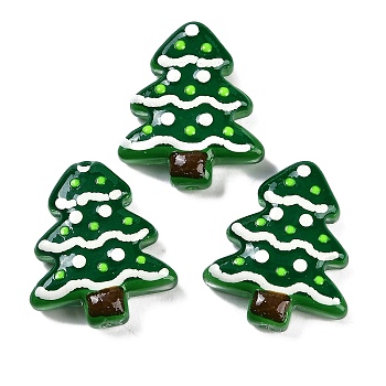 Christmas Theme Handmade Lampwork Beads, Christmas Trees, Dark Green, 25~26.5x18.5~22.5x6.5~7.5mm, Hole: 1.6~1.8mm