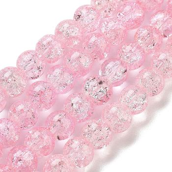 (Defective Closeout Sale) Spray Painted Crackle Glass Beads Strands, Round, Pearl Pink, 8mm, Hole: 1.3~1.6mm, about 100pcs/strand, 29.92~30.31 inch(76~77cm)