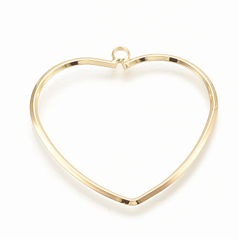 Brass Pendants, Heart, Nickel Free, Real 18K Gold Plated, 39x37x1.5mm, Hole: 2.5mm