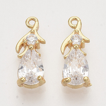Brass Cubic Zirconia Charms, Nickel Free, Human, Clear, Real 18K Gold Plated, 12x4.5x3mm, Hole: 0.8mm