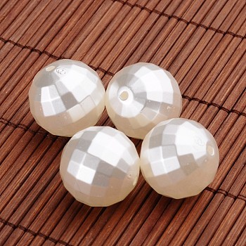 Faceted Round Acrylic Imitation Pearl Beads, White, 20mm, Hole: 2mm