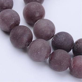 Natural Purple Aventurine Beads Strands, Round, Frosted, 10~10.5mm, Hole: 1.2mm, about 37~40pcs/strand, 14.9~15.1 inch(38~38.5cm)