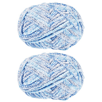 2 Skeins Polyester Yarn for Knitting & Crochet, Deep Sky Blue, 6mm, about 87.49 Yards(80m)/Skein