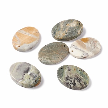 Natural Polychrome Jasper/Picasso Stone/Picasso Jasper Pendants, Oval, 37.5~40x28~29.5x3.5~6mm, Hole: 1.8~2mm
