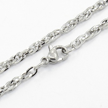 Men's 304 Stainless Steel Rope Chain Necklaces, with Lobster Claw Clasps, Stainless Steel Color, 17.7 inch(45cm)