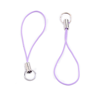 Polyester Cord Mobile Straps, with Platinum Plated Iron Findings, Lilac, 5.6cm