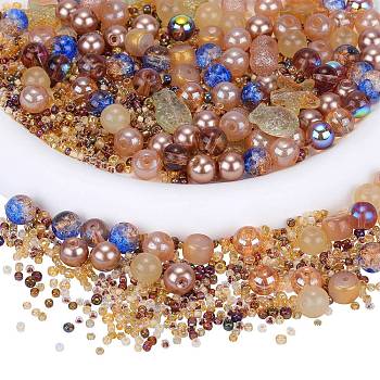 Glass Beads, Round & Starfish & Fish & Rondelle, Mixed Style, Camel, 2.5~14x2.5~13.5x2~8.5mm, Hole: 1~1.4mm, about 200~300pcs/bag, 2bags/box