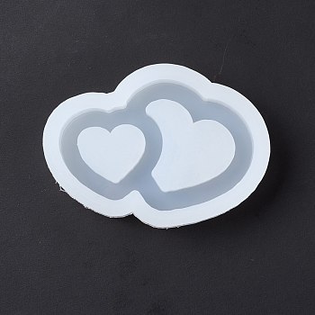 DIY Double Heart Silicone Molds, Quicksand Molds, Resin Casting Molds, for UV Resin, Epoxy Resin Craft Making, White, 50x70x11mm