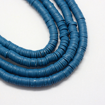 Eco-Friendly Handmade Polymer Clay Beads, Disc/Flat Round, Heishi Beads, Steel Blue, 4x1mm, Hole: 1mm, about 380~400pcs/strand, 17.7 inch(X-CLAY-R067-4.0mm-44)