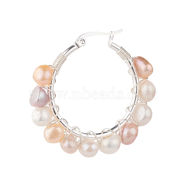 Boucles d'oreilles créoles perlées enveloppées de fil de perles naturelles pour femmes(EJEW-JE04759-02)-3