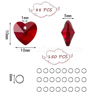 88Pcs 22 Colors Valentine's Day Theme Faceted Heart Charm(DIY-SZ0004-62)-2