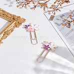 2Pcs 2 Style Rose Gold Tone Zinc Alloy Enamel Bookmarks, Sakura Flower Paper Clips, Mixed Color, 58x29.5x3.5mm, 1pc/style(AJEW-LP0004-43B)