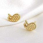 Brass Honeycomb Stud Earrings, Real 18K Gold Plated, Whale, 9mm(WGF1300-02)