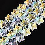 Electroplate Transparent Glass Beads Strands, Flower, AB Color Plated, Clear AB, 11.5~12x11~12x5~6mm, Hole: 0.7~0.9mm, about 44~45pcs/strand, 19.69~19.88 inch(50~50.5cm)(EGLA-N057-07A-01)