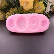 Food Grade Silicone Molds, Fondant Molds, For DIY Cake Decoration, Chocolate, Candy, UV Resin & Epoxy Resin Jewelry Making, Oval with Skull and Spider, Pink, 110x48x11mm(DIY-E013-05)