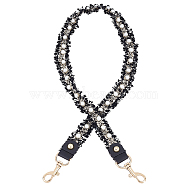 Elegant Polysester Bag Handles, Pleated Strap, with Imitation Pearl Decor, Alloy Swivel Clasps, for Bag Replacement Accessories, Black, 80x2.5~2.8x1cm(FIND-WH0050-33)