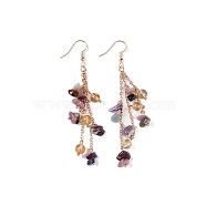 Golden Plated Brass Dangle Earrings, with Natural Red Jasper Chips, Jewely for Women, 80~84mm(EJEW-K275-01G-03)