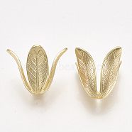Brass Bead Caps, Real 18K Gold Plated, Nickel Free, 4-Petal, Flower, 18x23.5~24.5x24.5~25.5mm, Hole: 2.5mm(X-KK-T038-546G-NF)