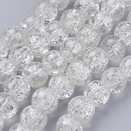 Spray Painted Crackle Glass Beads Strands, Round, Clear, 10mm, Hole: 1.3~1.6mm, about 80pcs/strand, 31.4 inch(CCG-Q001-10mm-01)