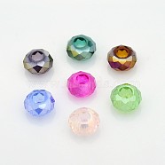 AB Color Plated Electroplate Glass Beads, Large Hole Rondelle Beads, Faceted, Mixed Color, 14x8mm, Hole: 6mm(GPDL-J028-AB)