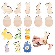 MAYJOYDIY US Unfinished Wooden Cutouts, for Easter, Rabbit & Egg, Old Lace, 7.95~8x3.45~8.1x0.75cm, 6 style, 10pcs/box(DIY-MA0002-34)