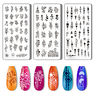 Stainless Steel DIY Nail Art Templates, Template Tool, Rectangle, Plants, 12x6cm, 3pcs/set(MRMJ-WH0092-014)