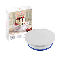 Non-slip PP Plastic Cake Turntable, with Silicone Band, Flat Round, Blue, 275x70mm(BAKE-PW0003-001B-02)