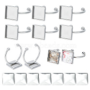 DIY Blank Square Cuff Ring Making Kit, Including 304 Stainless Steel Open Cuff Ring Components, Glass Cabochons, Stainless Steel Color, 20Pcs/box(DIY-UN0005-39)