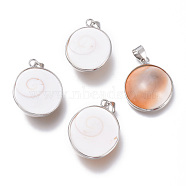 Natural Conch Shell Pendants, with Brass Findings, Oval, Platinum, 26.5~27x19.5~20.5x7.5~9mm, Hole: 4x6mm(KK-P183-A01)