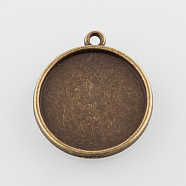 Vintage Flat Round Alloy Pendant Cabochon Settings, Double-sided Tray, Cadmium Free & Nickel Free & Lead Free, Antique Bronze, Tray: 20mm, 26x23x3mm, Hole: 2mm(X-PALLOY-N0088-41AB-NF)