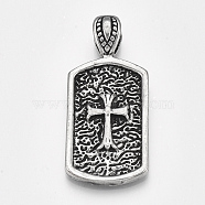 Tibetan Style Alloy Big Pendants, Rectangle with Cross, Antique Silver, 50.5x23x8.5mm, Hole: 9.5x5.5mm(PALLOY-S178-17)