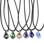 Waxed Cord Necklaces, K9 Glass Pendant Necklaces, Rhombus, Mixed Color, 17.72 inch(45cm)(NJEW-P310-05P)