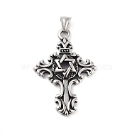 Retro 304 Stainless Steel Big Pendants, Cross with Star of David Charm, Antique Silver, 54.5x38x7mm, Hole: 4x6.5mm(STAS-I205-21AS-E)