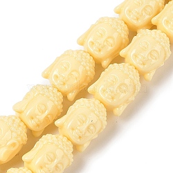 Synthetic Coral Carved Beads Strands, Dyed, Buddha Head, Champagne Yellow, 15x13x11mm, Hole: 2mm, about 25pcs/strand, 14.25''(36.2cm)(CORA-U003-03A)