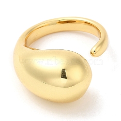 Rack Plating Brass Teardrop Open Cuff Ring for Women, Lead Free & Cadmium Free, Real 18K Gold Plated, Inner Diameter: US Size 6 3/4(17.1mm)(X-RJEW-A016-03G)